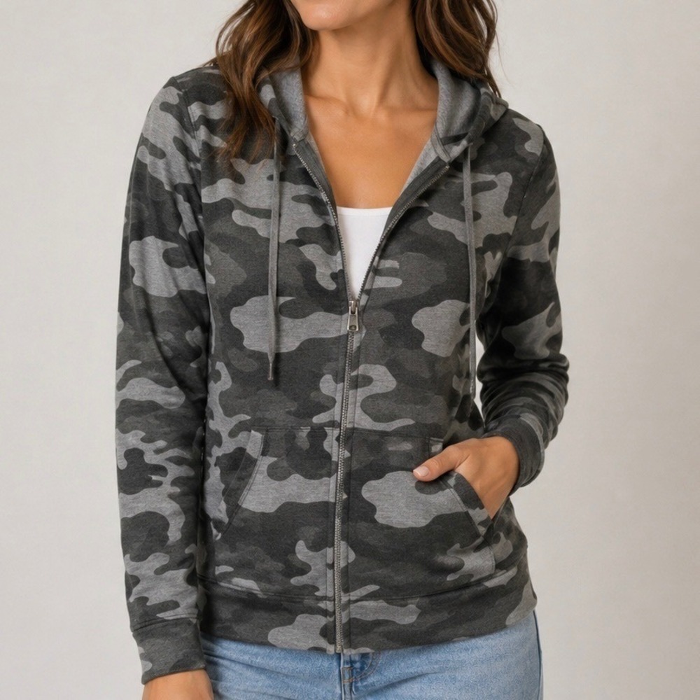 Sonoma GFL M Gray Camo Full Zip Hoodie Cotton Blend Lightweight Gorpcore Neutral